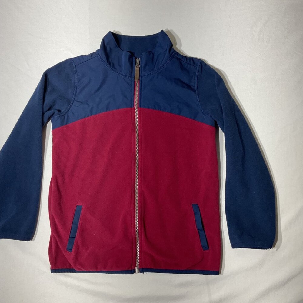 Carters Kids Fleece Zip-Up Jacket Size 10/10A Navy & Burgundy With Pockets